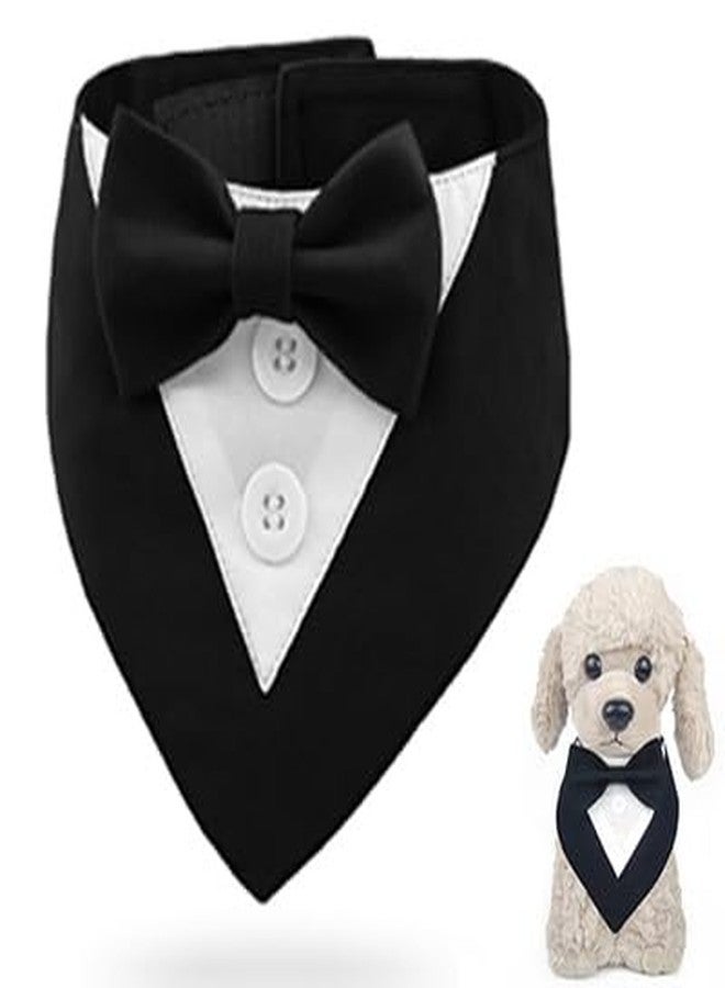 KOOLMOX Cat Tuxedo Wedding Outfit, Dog Tux Bow Tie Bandana, Adjustable Dog Formal Outfit Dress Collar for Small Medium Dogs Cats (S, Black) - Image 1